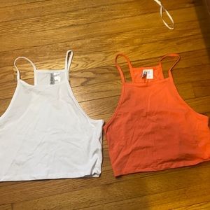 Pink and white forever 21 cropped high neck tank top size medium